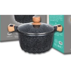 PENTOLA TEGAME PER ZUPPA RIVESTITO IN GRANITO CON COPERCHIO VETRO 24 CM T-9482