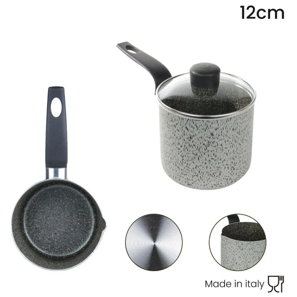 PENTOLINO BOLLILATTE CON RIVESTIMENTO ANTIADERENTE COPERCHIO IN VETRO 12 CM 044997M