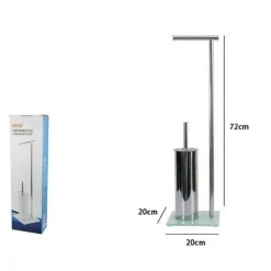 PIANTANA PORTA ROTOLO CARTA IGIENICA CON PORTA SCOPINO CROMATO BASE VETRO 59968