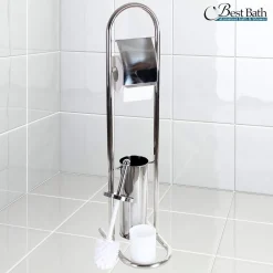 PIANTANA PORTA ROTOLO CON SCOPINO DA BAGNO METALLO LUCIDO CROMATO BAGNO WC 80 CM