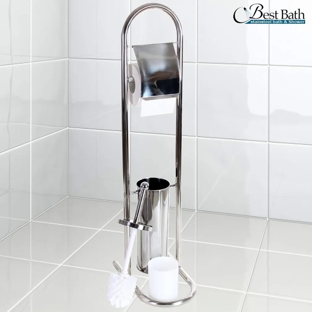 PIANTANA PORTA ROTOLO CON SCOPINO DA BAGNO METALLO LUCIDO CROMATO BAGNO WC 80 CM