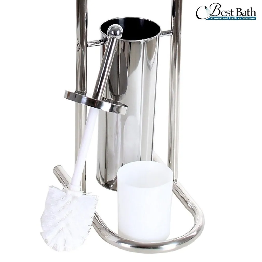 PIANTANA PORTA ROTOLO CON SCOPINO DA BAGNO METALLO LUCIDO CROMATO BAGNO WC 80 CM