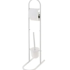 PIANTANA PORTA ROTOLO CON SCOPINO DA BAGNO METALLO LUCIDO BIANCO BAGNO WC 80 CM