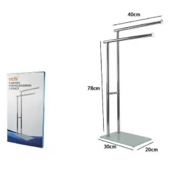 PIANTANA PORTASCIUGAMANI ARREDO BAGNO 2 BRACCI METALLO CROMATO BASE VETRO 59967