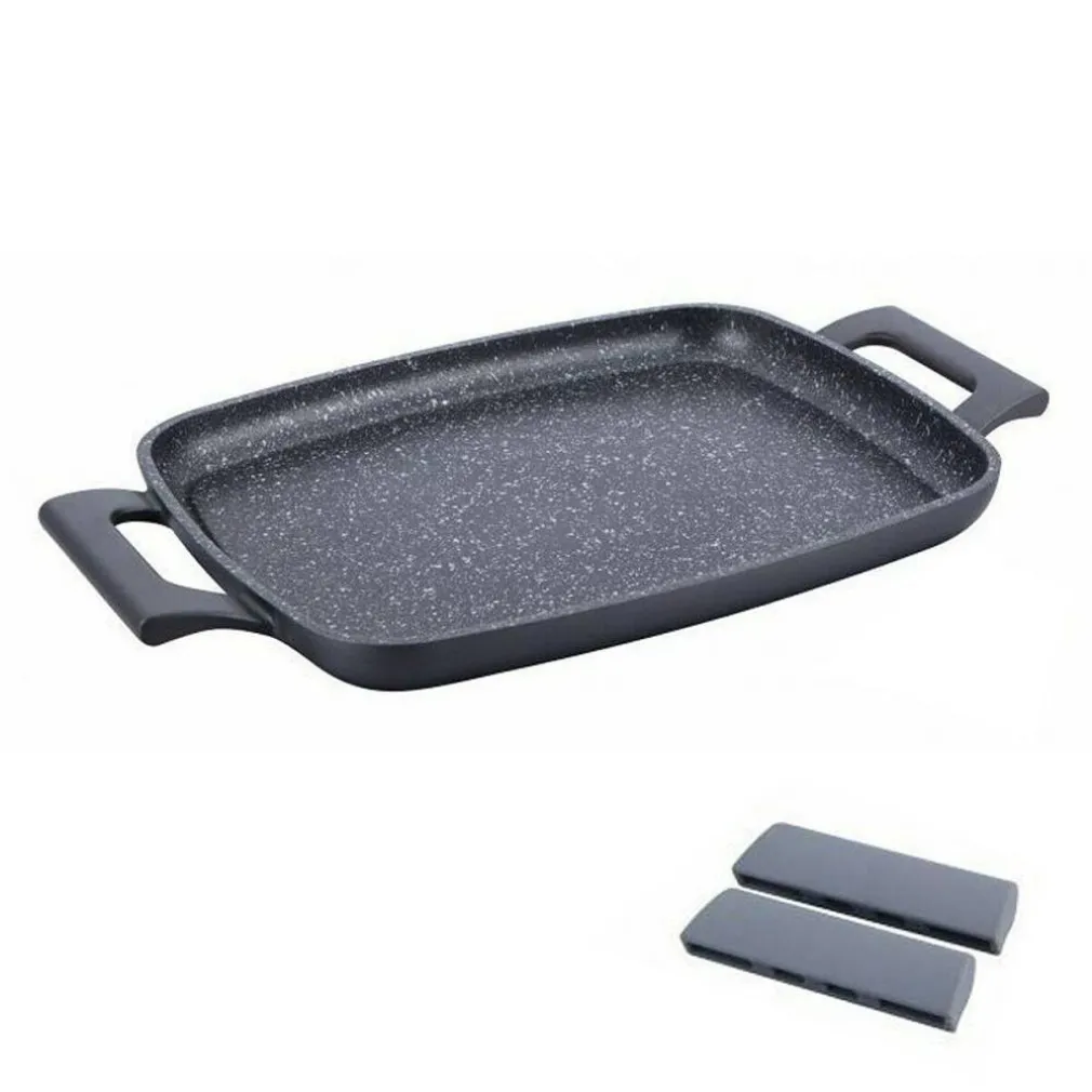 PIASTRA GRILL IN PIETRA 47 CM INDUZIONE ANTIADERENTE CUCINA CARNE BARBECUE BBQ