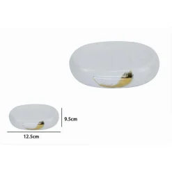 PIATTINO PER SAPONE IN CERAMICA BIANCA CON PIUMA ORO PORTASAPONETTA BAGNO 59896