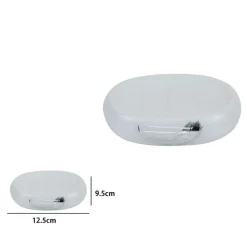 PIATTINO PER SAPONE SAPONETTA CERAMICA BIANCA DECORATO PIUMA ARGENTO BAGNO 59900