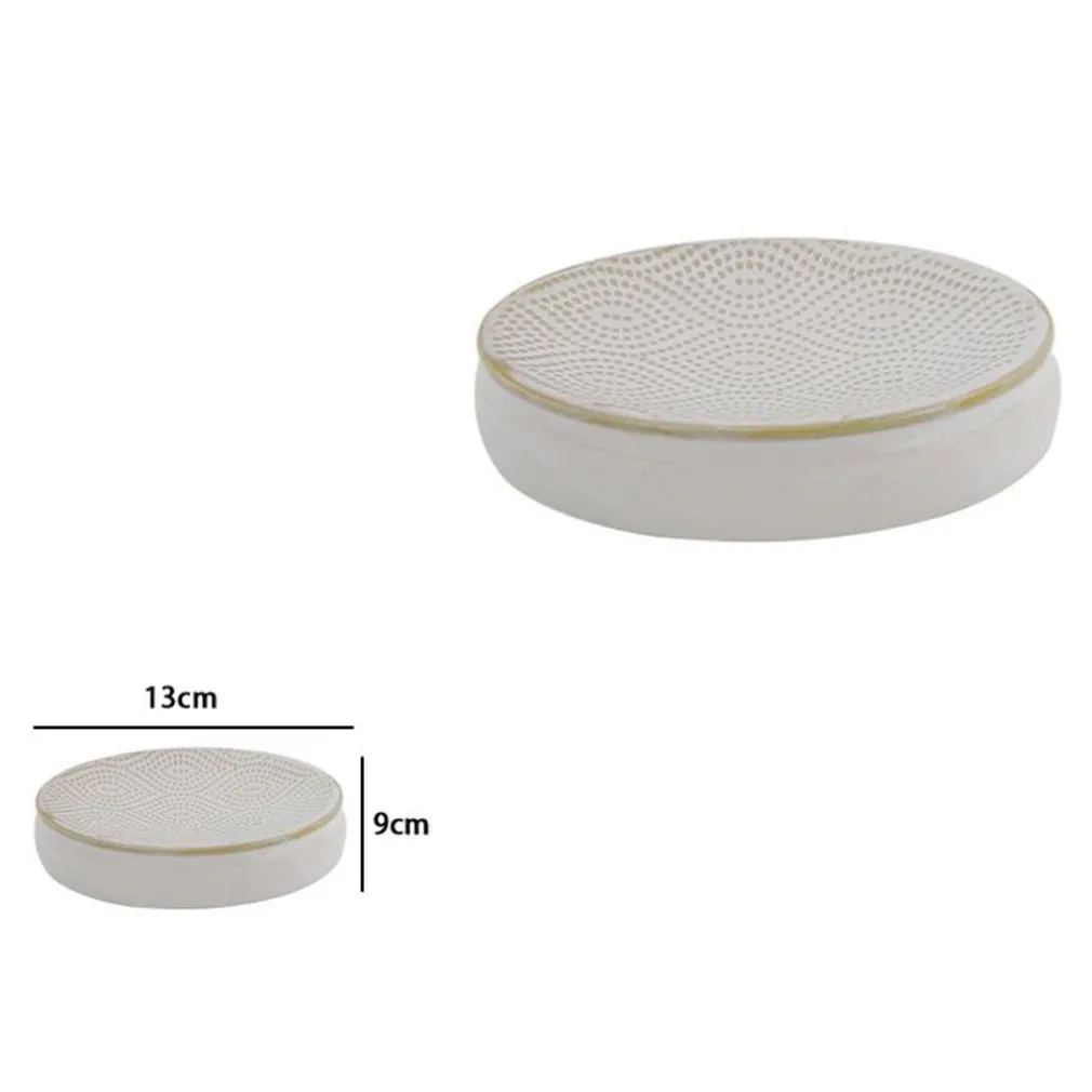 PIATTINO PORTA SAPONE ARREDO DA BAGNO BIANCO DESIGN ETNICO CON BORDO DORATO 87792