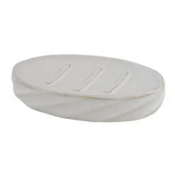 PIATTINO PORTA SAPONE SAPONETTA IN CERAMICA RIGATO OBBLIQUO BIANCO OVALE BAGNO 87800