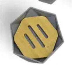 PIATTINO PORTA SAPONE SAPONETTA FORMA ESAGONALE GEOMETRICO GRIGIO LEGNO DA BAGNO 10848