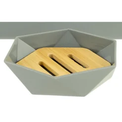 PIATTINO PORTA SAPONE SAPONETTA FORMA ESAGONALE GEOMETRICO GRIGIO LEGNO DA BAGNO 10848