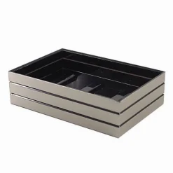 PIATTINO PORTA SAPONE SAPONETTA ARGENTO A RIGHE STILE MODERNO ARREDO BAGNO 10391