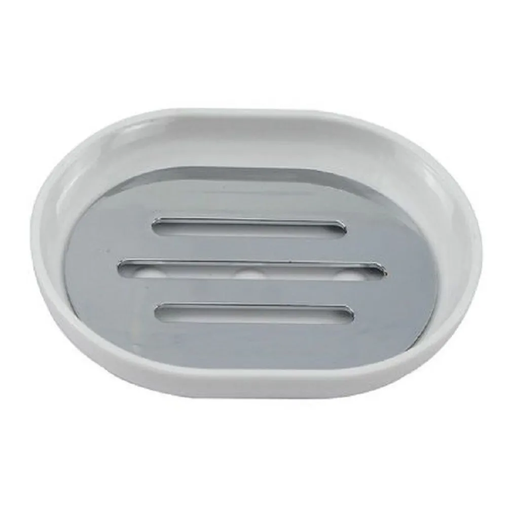 PIATTINO PORTA SAPONE SAPONETTA BIANCO SILVER ACCESSORI BAGNO 12.5X9.5 CM 69464