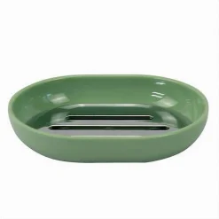 PIATTINO PORTA SAPONE SAPONETTA VERDE SILVER ACCESSORI BAGNO 12.5X9.5X2.5CM 79877