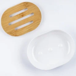 PIATTINO PORTA SAPONE SAPONETTA BIANCO LEGNO ACCESSORI BAGNO 12.5 X 9.5 CM 69480