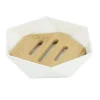 PIATTINO PORTA SAPONE SAPONETTA FORMA ESAGONALE GEOMETRICO BIANCO LEGNO DA BAGNO 10838