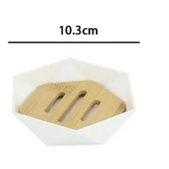 PIATTINO PORTA SAPONE SAPONETTA FORMA ESAGONALE GEOMETRICO BIANCO LEGNO DA BAGNO 10838