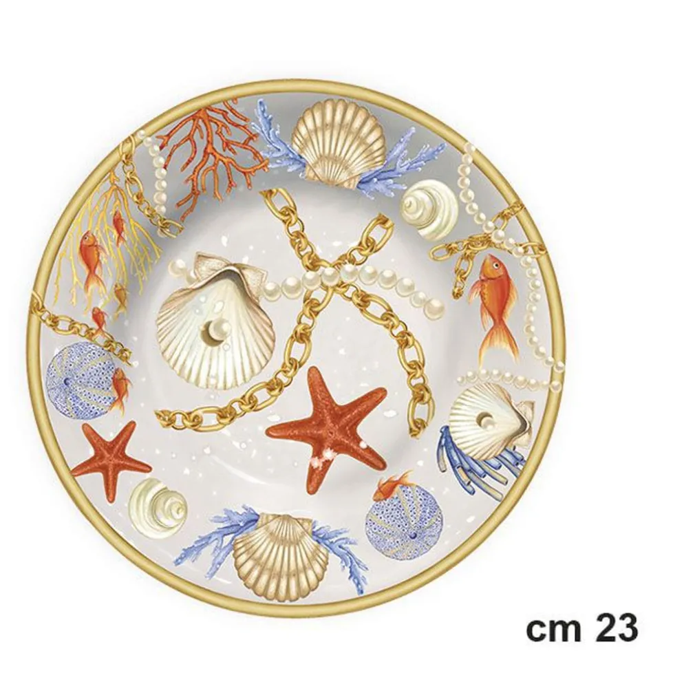 PIATTO FONDO DA PORTATA CON CONCHIGLIE CORALLI STILE MARINO CENTROTAVOLA DIAM 23