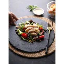 PIATTO IN PIETRA ARDESIA ROTONDO DIAMETRO 25CM PORTATA PER CIBI APERITIVI FINGER