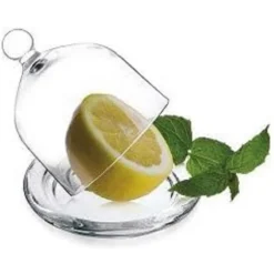 PIATTO IN VETRO TRASPARENTE PER DOLCI FRUTTA CON CUPOLA IN VETRO CM 10,5H DIAM.10