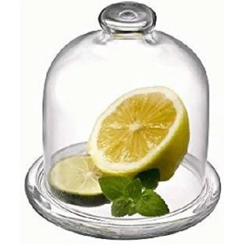 PIATTO IN VETRO TRASPARENTE PER DOLCI FRUTTA CON CUPOLA IN VETRO CM 10,5H DIAM.10