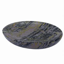 PIATTO PIATTINO PORTA SAPONE ARREDO DA BAGNO EFFETTO MARMORIZZATO NERO ORO 59893