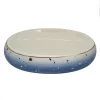 PIATTO PIATTINO PORTA SAPONE SAPONETTA BAGNO IN CERAMICA BIANCO BLU ARREDO 79968