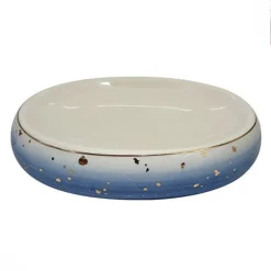 PIATTO PIATTINO PORTA SAPONE SAPONETTA BAGNO IN CERAMICA BIANCO BLU ARREDO 79968