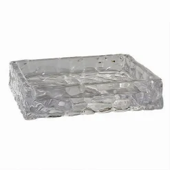 PIATTO PORTA SAPONE SAPONETTA VETRO TRASPERENTE EFFETTO SASSI ARREDO BAGNO 10364