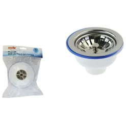 PILETTA BASKET DI SCARICO UNIVERSALE PER LAVELLO DA CUCINA ⌀80MM IN ACCIAIO PLASTICA 79350