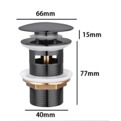 PILETTA CLICK CLACK LAVABO LAVANDINO UNIVERSALE 1/4" POP UP TAPPO DI SCARICO NERO 59606