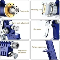 PISTOLA PER VERNICIARE A SPRUZZO HVLP AEROGRAFO CON UGELLO DA 1,4MM COPPA 600CC