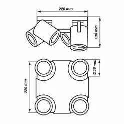 PLAFONIERA 4 DIFFUSORI ORIENTABILE SOFFITTO PARETE LAMPADA GU10 BIANCO NERO TH8805