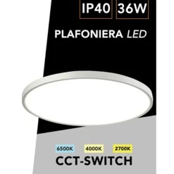 PLAFONIERA A LED SLIM 36W IP40 CON TECNOLOGIA CCT DA 6500K A 2700K CON SWITCH LV480-3C