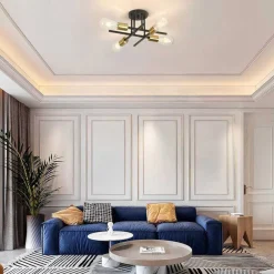 PLAFONIERA A SOFFITTO DESIGN INDUSTRIALE MODERNA NERO ORO 4 PORTALAMPADA ATTACCO E27 PN-16