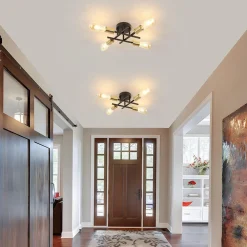 PLAFONIERA A SOFFITTO DESIGN INDUSTRIALE MODERNA NERO ORO 4 PORTALAMPADA ATTACCO E27 PN-16