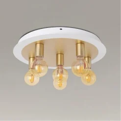 PLAFONIERA A SOFFITTO IN METALLO ORO BIANCO CON 5 LUCI LAMPADA ATTACCO E27 32675