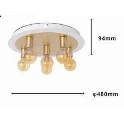 PLAFONIERA A SOFFITTO IN METALLO ORO BIANCO CON 5 LUCI LAMPADA ATTACCO E27 32675