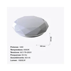 PLAFONIERA DA SOFFITTO FARETTO LED 36W TONDO ESAGONALE PANNELLO LUCE 1620LM 36CM DESIGN