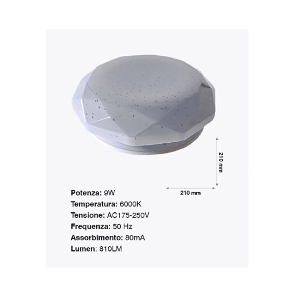 PLAFONIERA DA SOFFITTO FARETTO LED 9W TONDO ESAGONALE PANNELLO 810LM 21CM DESIGN MODERNO