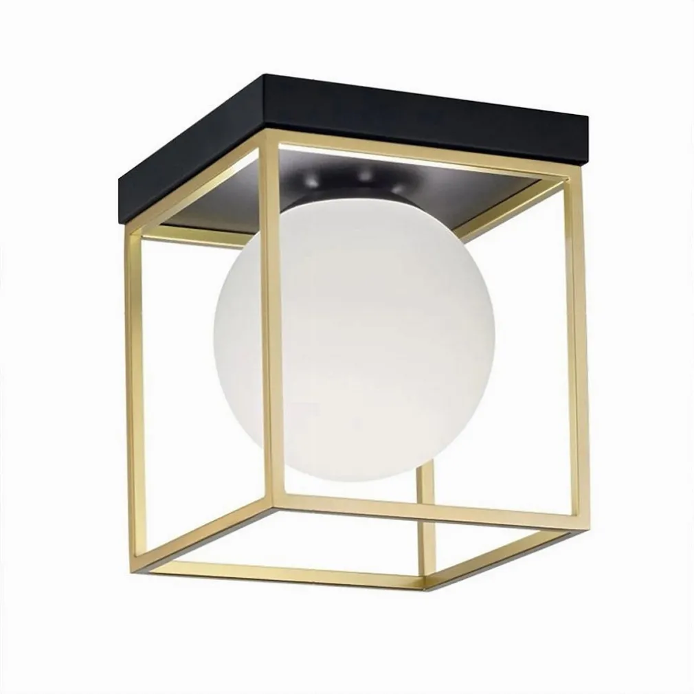PLAFONIERA DA SOFFITTO LAMPADA IN METALLO NERO BRONZO CON SFERA IN VETRO G9 C76-1