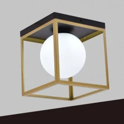PLAFONIERA DA SOFFITTO LAMPADA IN METALLO NERO BRONZO CON SFERA IN VETRO G9 C76-1