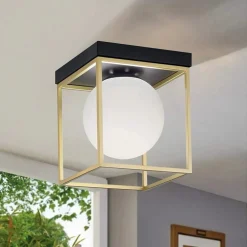 PLAFONIERA DA SOFFITTO LAMPADA IN METALLO NERO BRONZO CON SFERA IN VETRO G9 C76-1