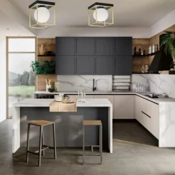 PLAFONIERA DA SOFFITTO LAMPADA IN METALLO NERO BRONZO CON SFERA IN VETRO G9 C76-1