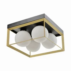 PLAFONIERA DA SOFFITTO LAMPADA IN METALLO NERO BRONZO CON 4 SFERE VETRO G9 C76-4