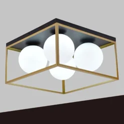 PLAFONIERA DA SOFFITTO LAMPADA IN METALLO NERO BRONZO CON 4 SFERE VETRO G9 C76-4