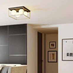 PLAFONIERA DA SOFFITTO LAMPADA IN METALLO NERO BRONZO CON 4 SFERE VETRO G9 C76-4