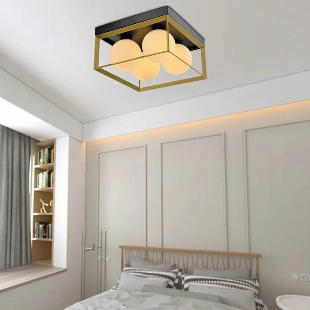 PLAFONIERA DA SOFFITTO LAMPADA IN METALLO NERO BRONZO CON 4 SFERE VETRO G9 C76-4