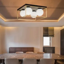 PLAFONIERA DA SOFFITTO LAMPADA IN METALLO NERO BRONZO CON 4 SFERE VETRO G9 C76-4