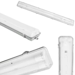 PLAFONIERA DOPPIA PER TUBI LED T8 IN PLASTICA DA 150CM TRASPARENTE IMPERMEABILE